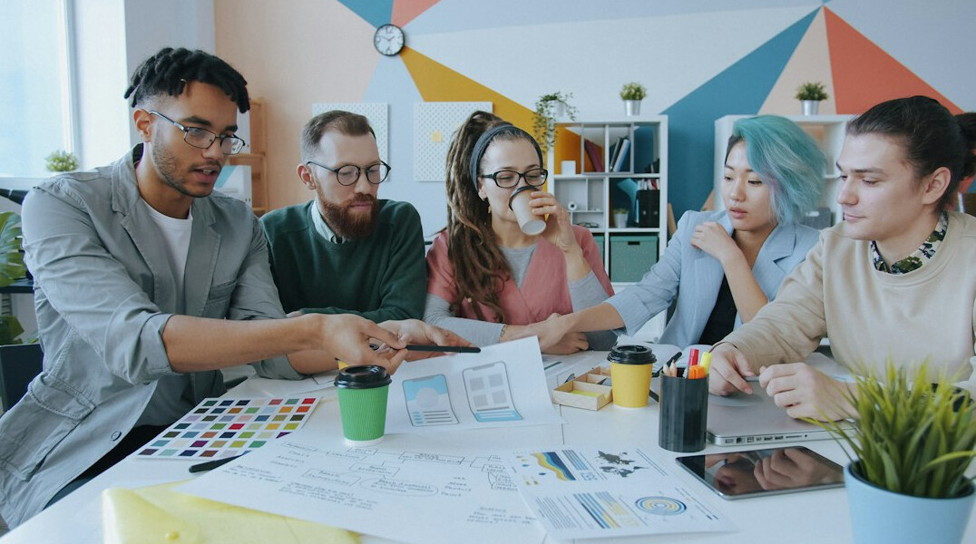 team meeting in green office